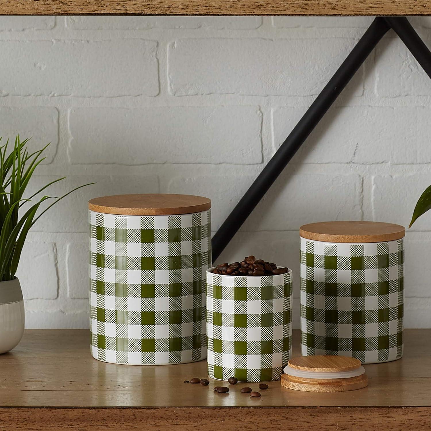 Design Imports Antique Green & White Buffalo Check Ceramic Canister Set/3