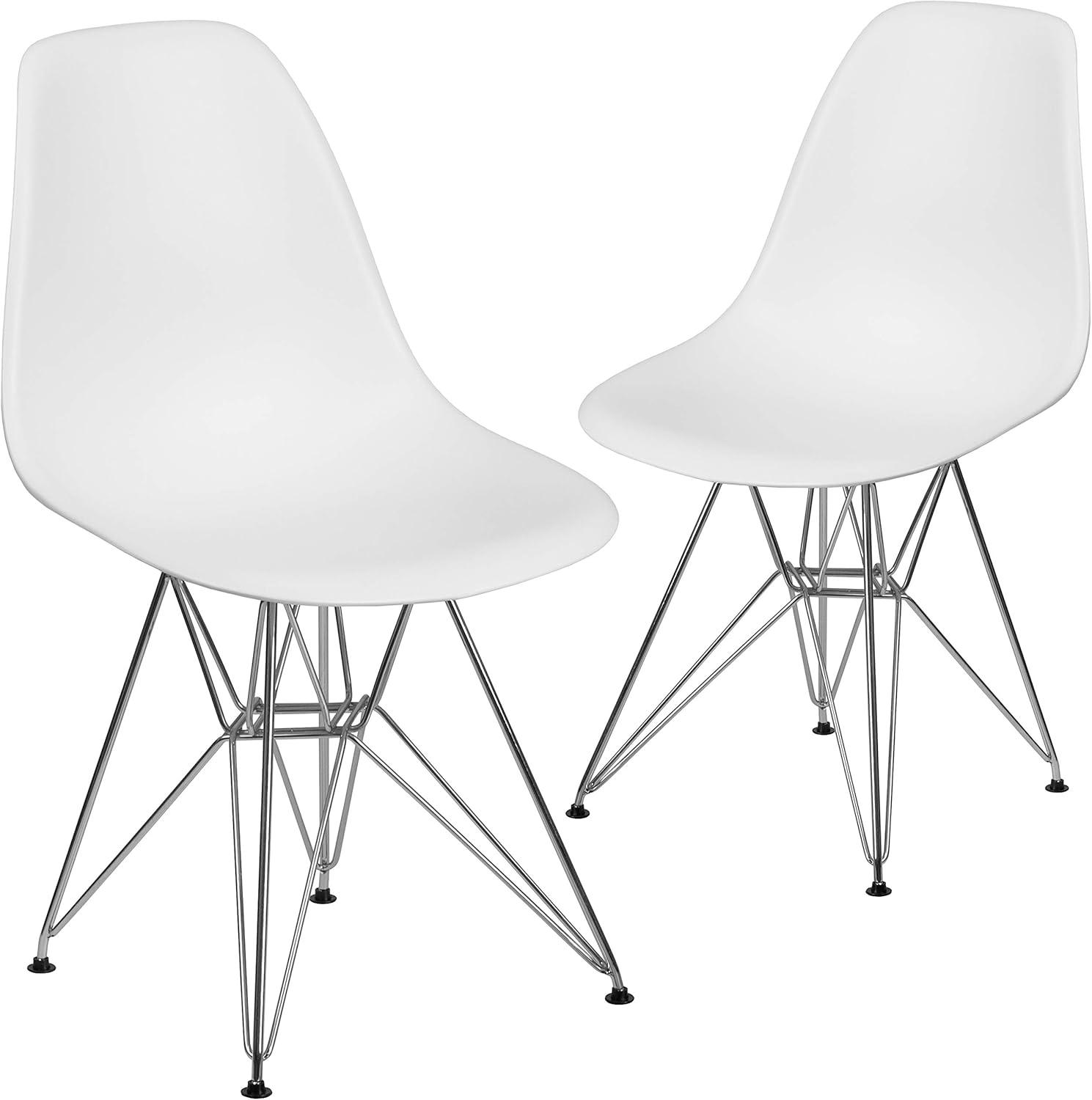 Flash Furniture 2 Pack Elon Series White Plastic Chair with Chrome Base