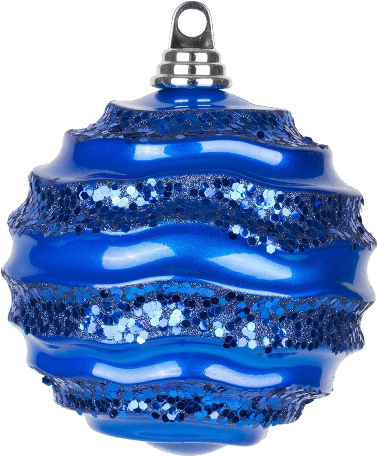 6" Blue Glitter Wave Shatterproof Plastic Christmas Ornament