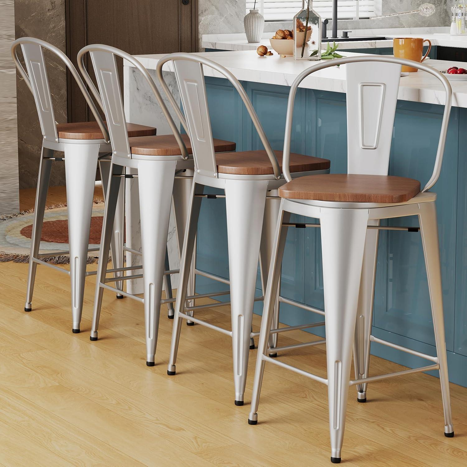 Andeworld  farmhouse bar stools ,counter height bar stools set of 4 - Set of 4 Silver 30INCH Bar Height N/A 350 lbs