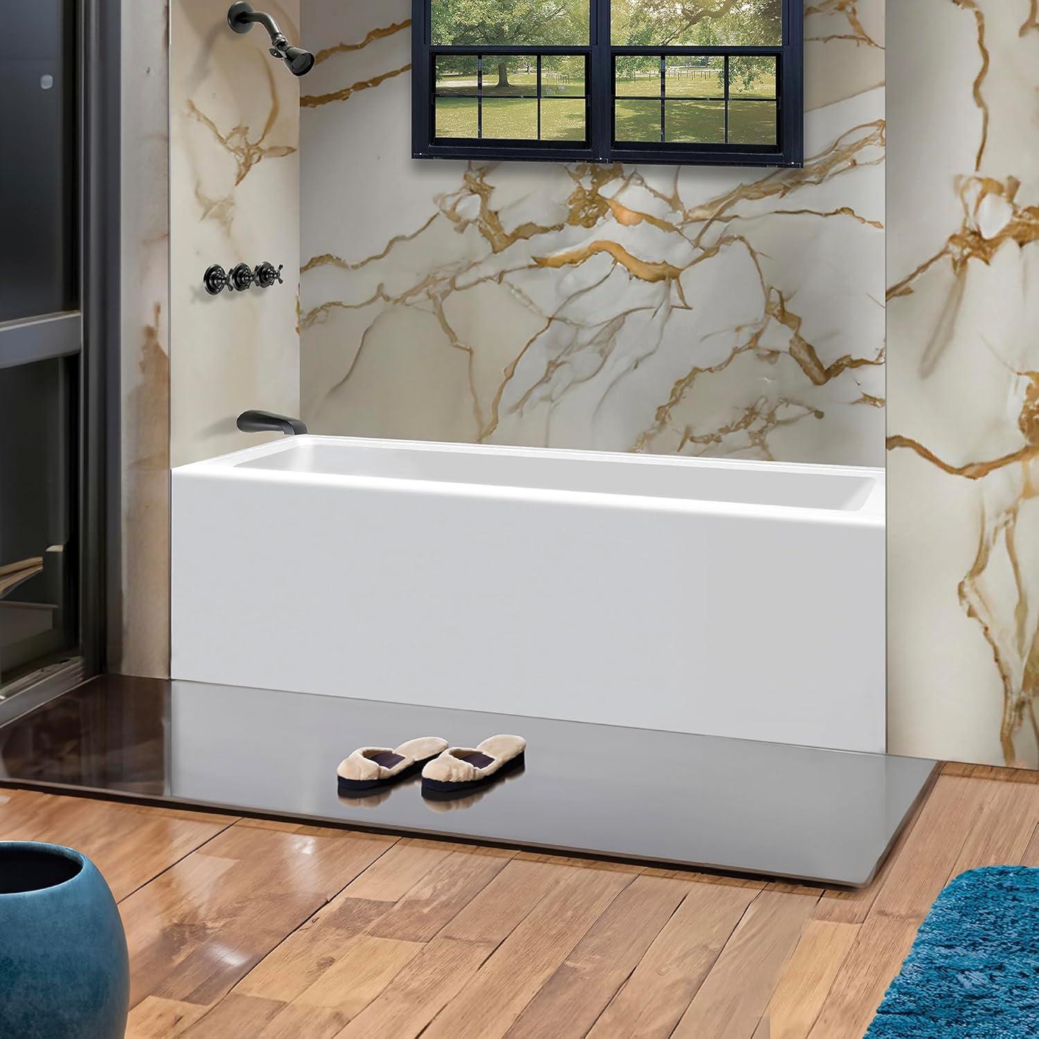 Fine Fixtures Acrylic, Fiberglass Alcove Soaking Bathtub with Integral Apron Front in Glossy White - Left Hand Drain, 60" x 30"