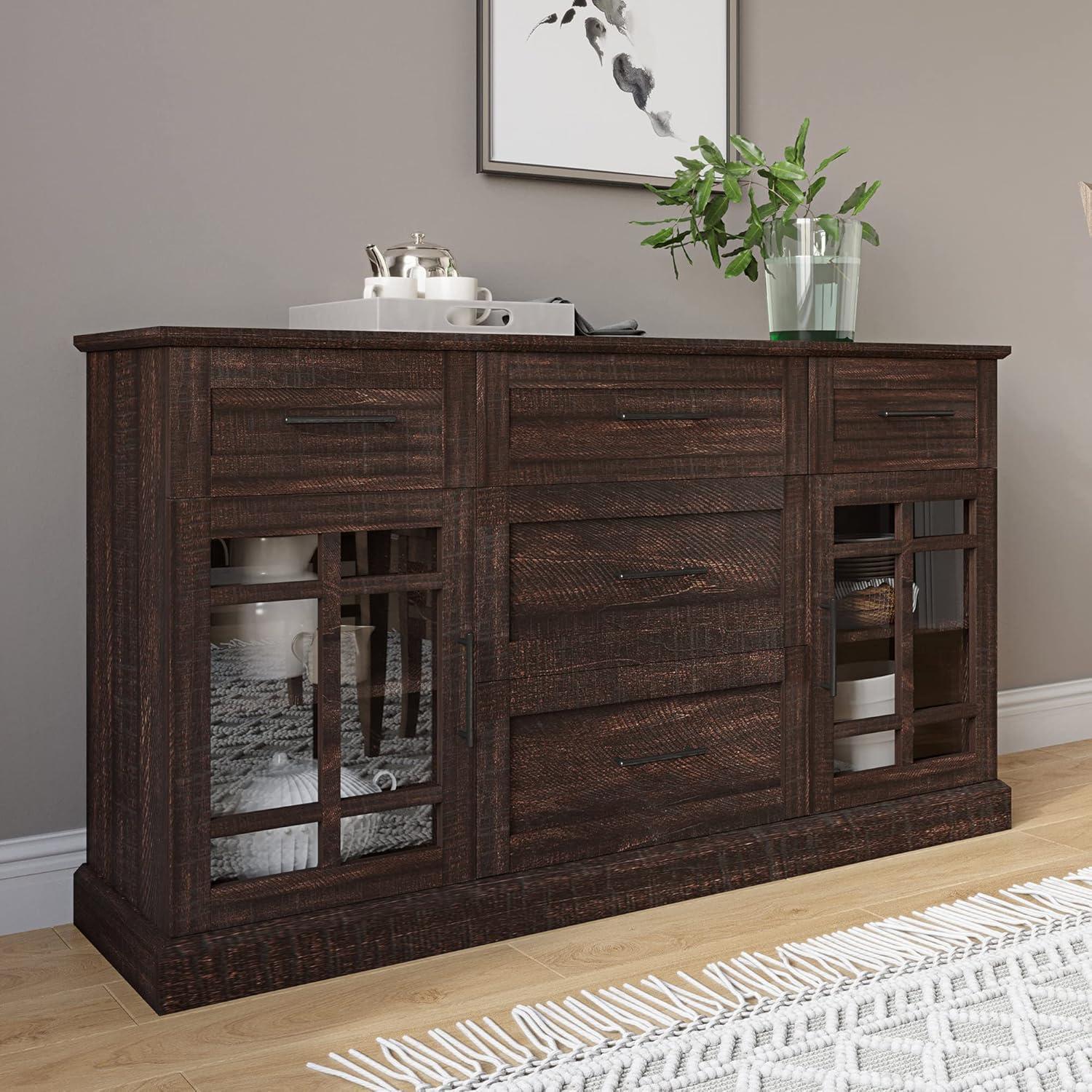 Espresso Modern Farmhouse Sideboard with Adjustable Shelves