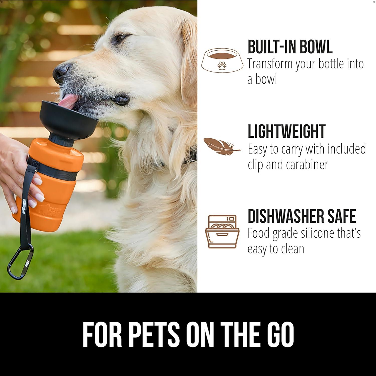 Gorilla Grip Dog Water Bottle, Portable Water Bowl Dispenser for Dogs, 16 oz Leak Proof Pet Travel Squeeze Bottles, Food Grade Silicone, To Go Puppy Essentials, Hiking Camping Trip Accessories, Orange