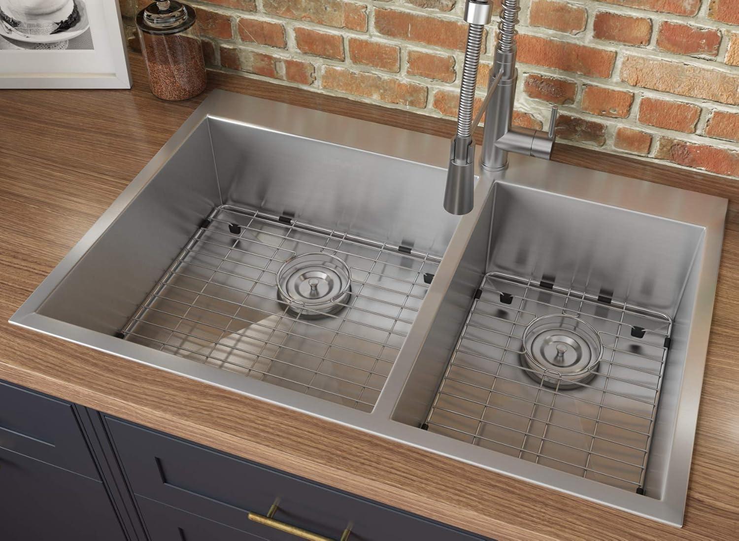 Ruvati 33 x 22 inch Drop-in 60/40 Double Bowl Zero Radius Topmount Stainless Steel Kitchen Sink