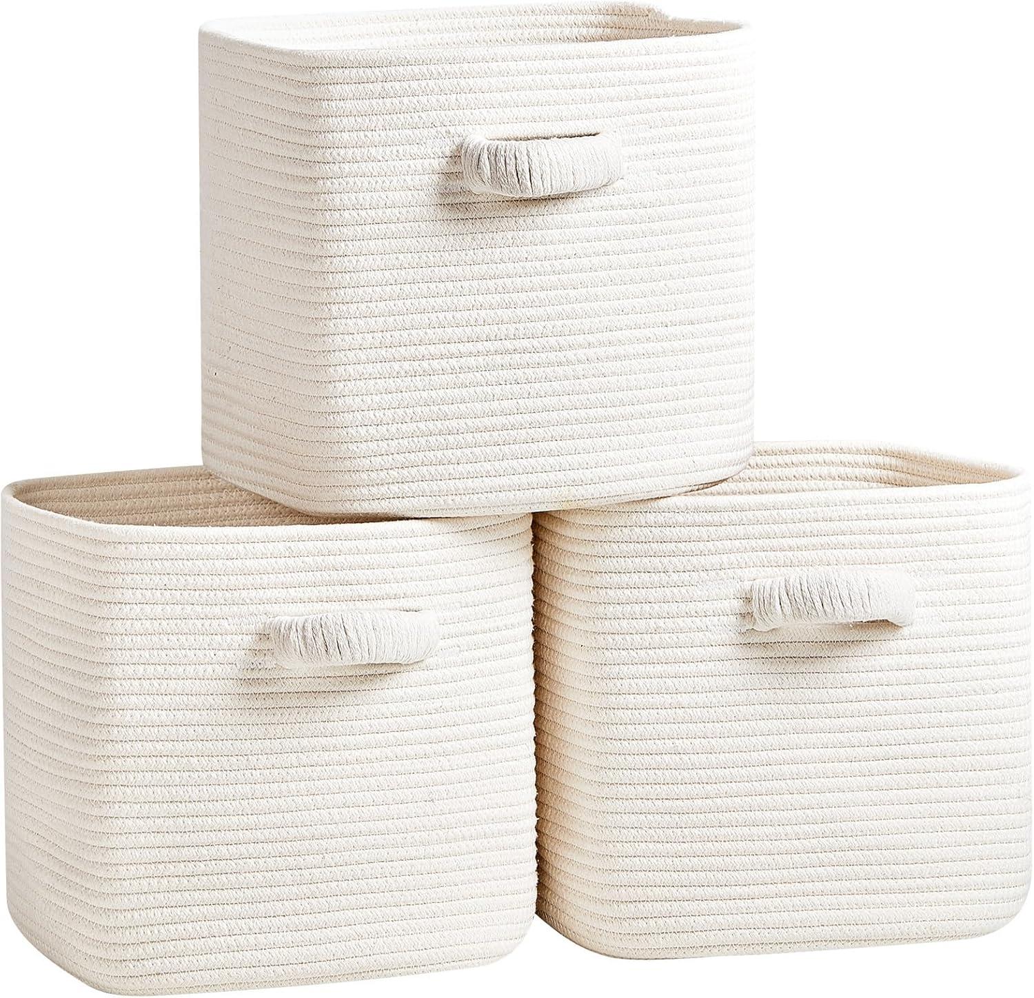 Storage Cube Baskets for Organizing - 3 Pack - 11 inch Square Baskets for Cube Storage, Closet Storage Bins - Woven Cube Storage Bins for Shelves - Cube Drawer - Ideal for Toy Storage |White