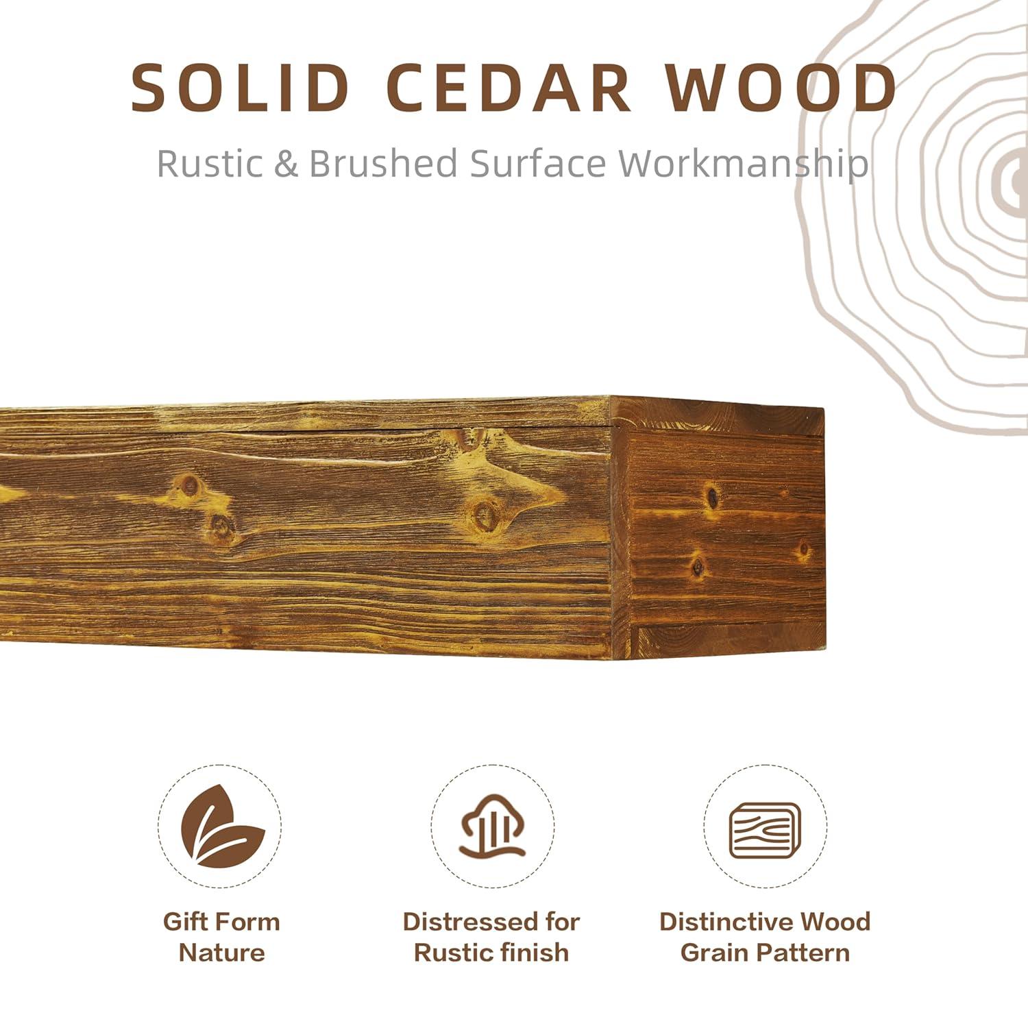 60" Rustic Wood Fireplace Mantel | Wall-Mounted & Floating Shelf for Home Decor