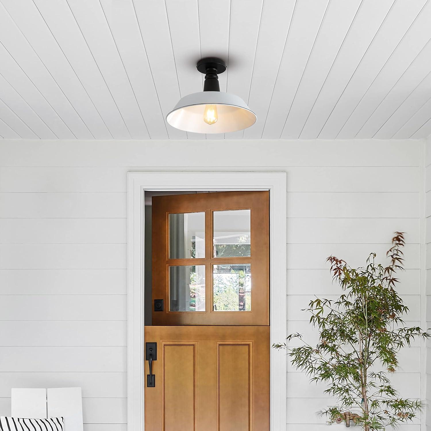 JONATHAN y Camila Montaje Semi Empotrado de Hierro LED Industrial Clásico de 14" con 1 Luz para Interior/exterior, Blanco/negro, JYL7617A