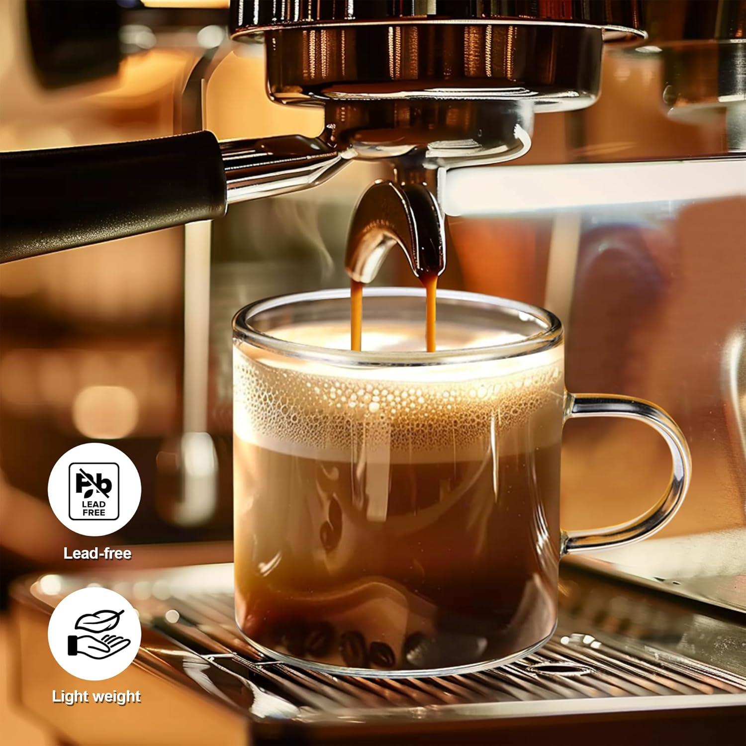 PARACITY Espresso Cups Set of 4, Insulated Espresso Accessories 4.3 OZ, High Borosilicate Espresso Shot Glass, Clear Glass Expresso Coffee Cup with Handle, Small Tea Cups
