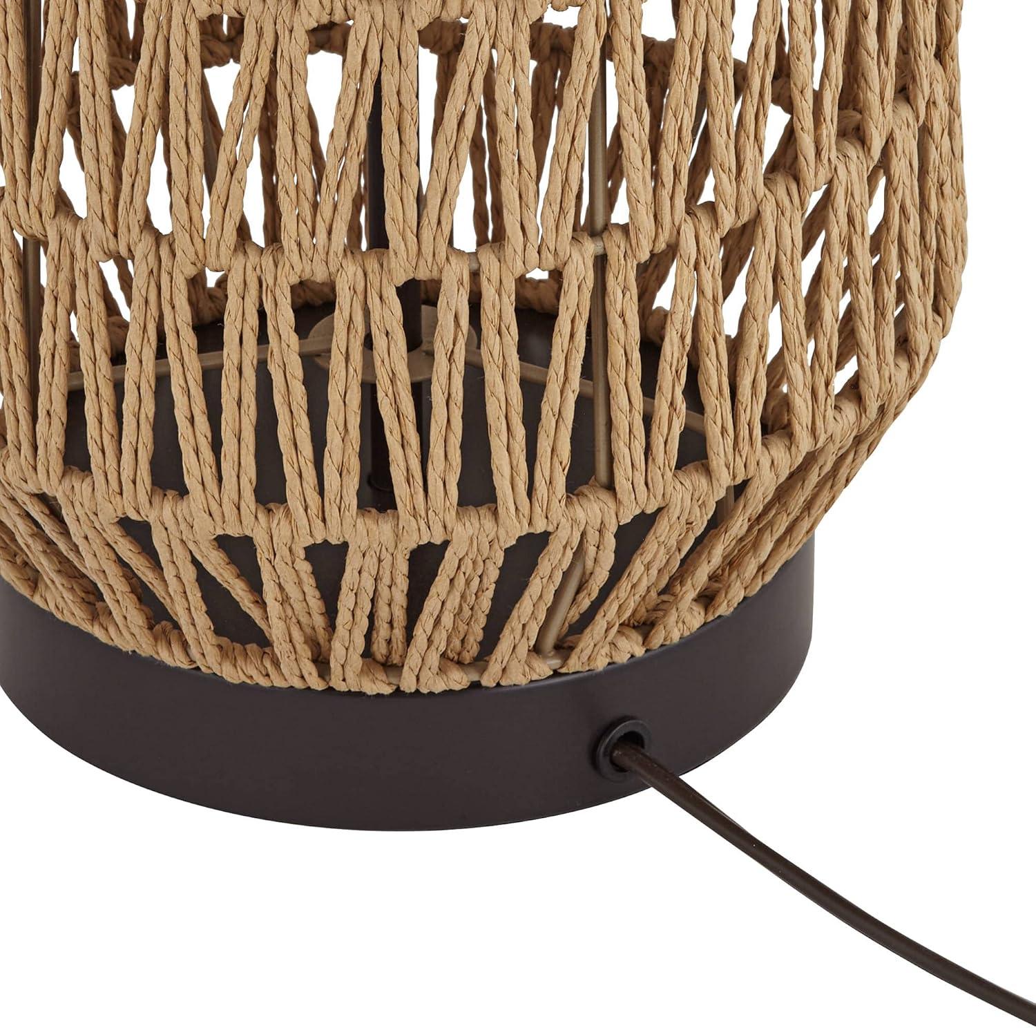 360 Lighting San Carlos Modern Coastal Table Lamp 29" Tall Natural Rattan Wicker Oatmeal Fabric Drum Shade for Bedroom Living Room Bedside Nightstand