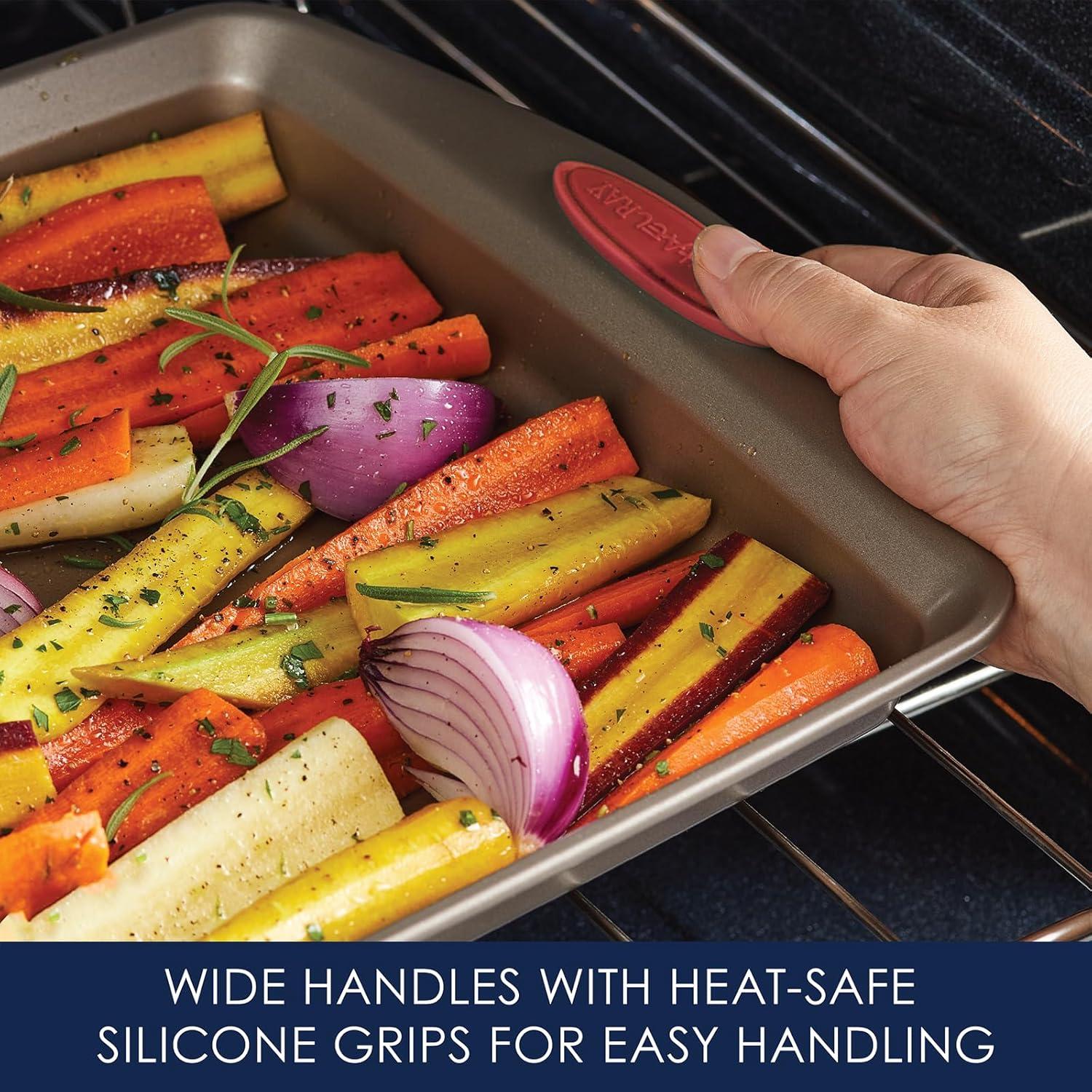 Rachael Ray Cucina Nonstick Bakeware Baking Pans Set, 10 Piece, Latte Brown and Cranberry Red