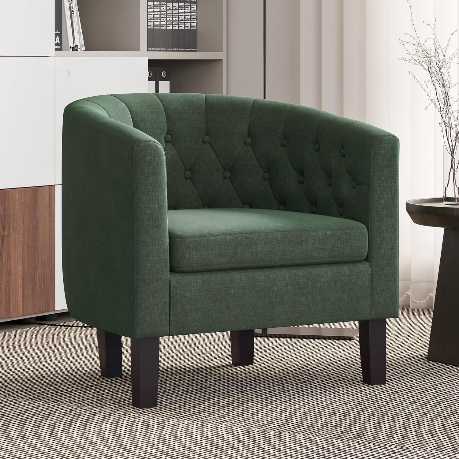 BELLEZE Elegant Tufted Barrel Accent Chair - Berlinda (Green)