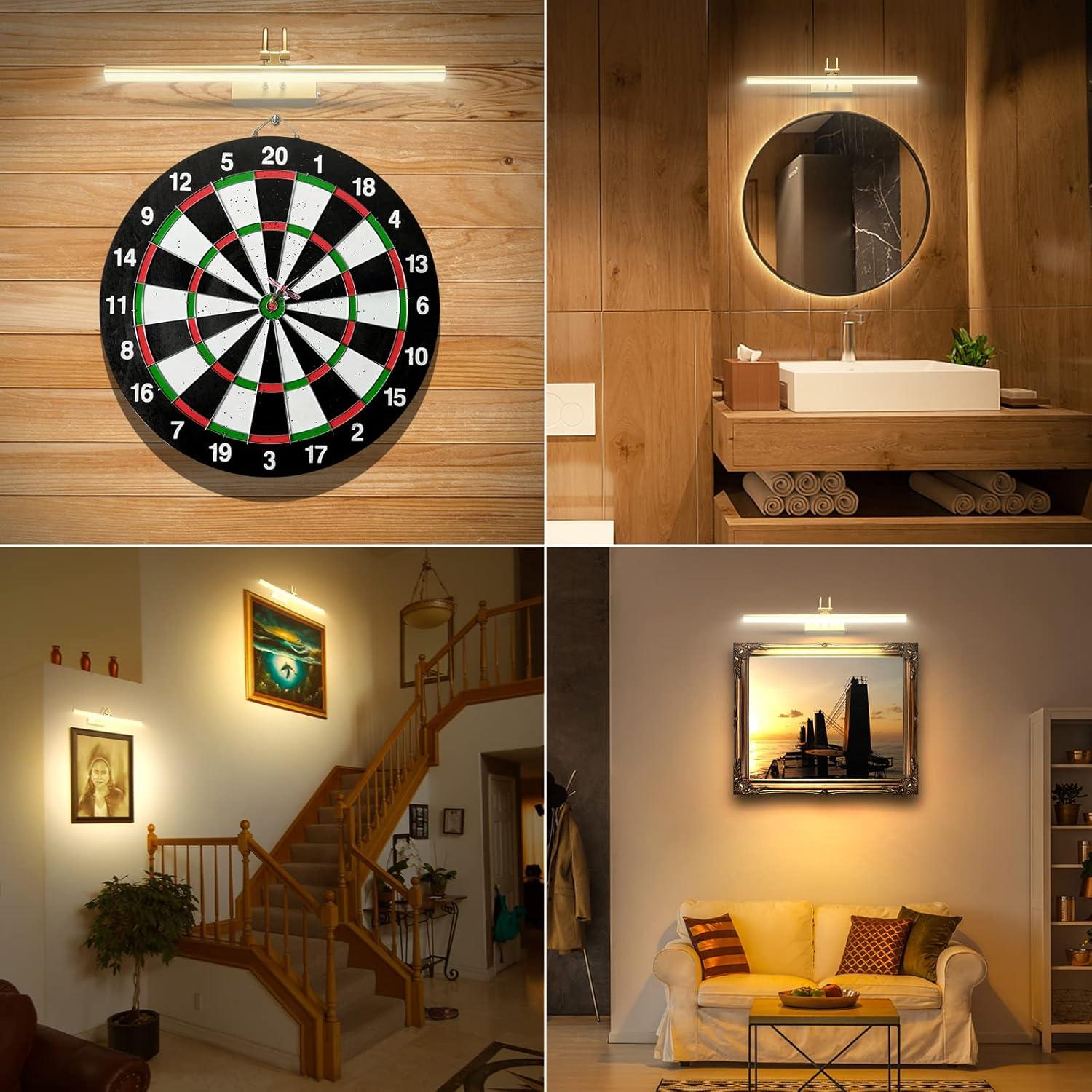 Picture Light,  Battery Operated Picture Lights For Paintings,Metal Remote Control Display Art Light With Timer And Dimmable For Wall Painting,Frame, Portrait, Dartboard-Brass