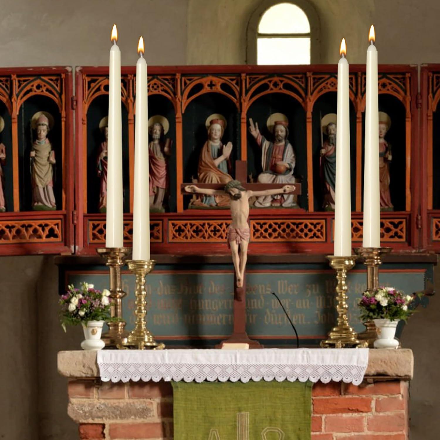 flamecan Ivory Taper Candles, Set of 20 Unscented and Smokeless 10 Inch Taper Candles Long Burning, Paraffin Wax with Cotton Wicks for Burning Approxinately 7-8 Hours Time