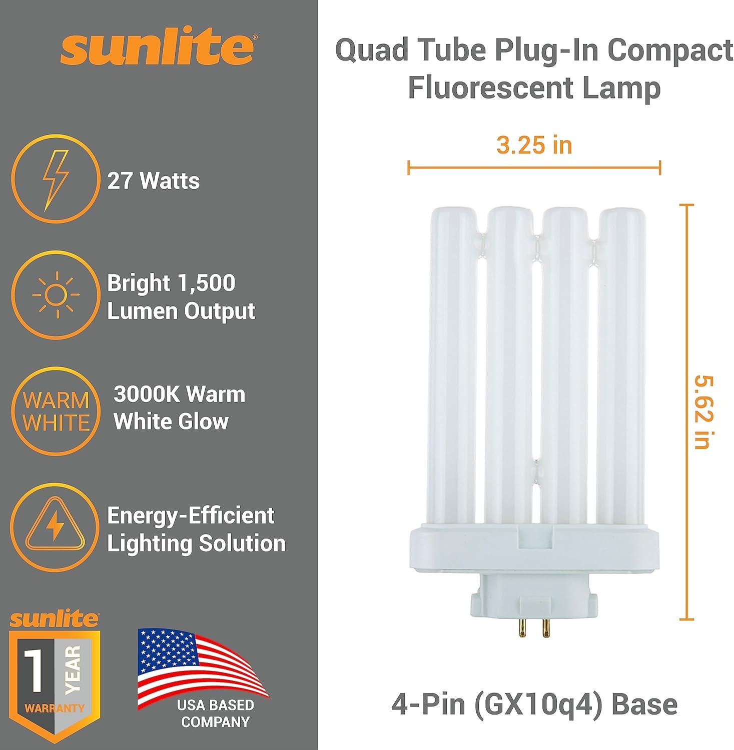 Warm White Compact Fluorescent Quad Tube Light Bulbs, 27 Watts