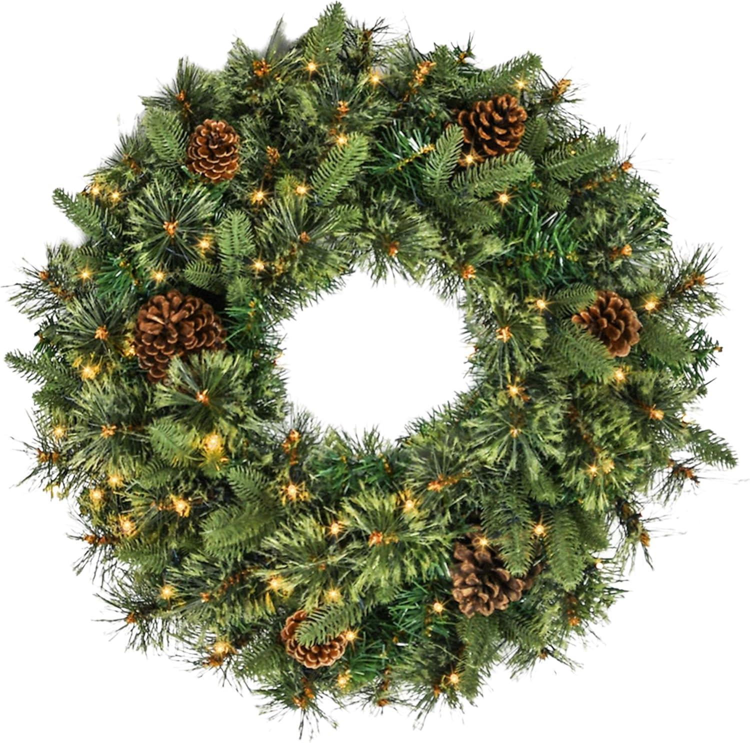 Jeco 24" Christmas Wreath with Pine Needles and Lights in Multi-Color