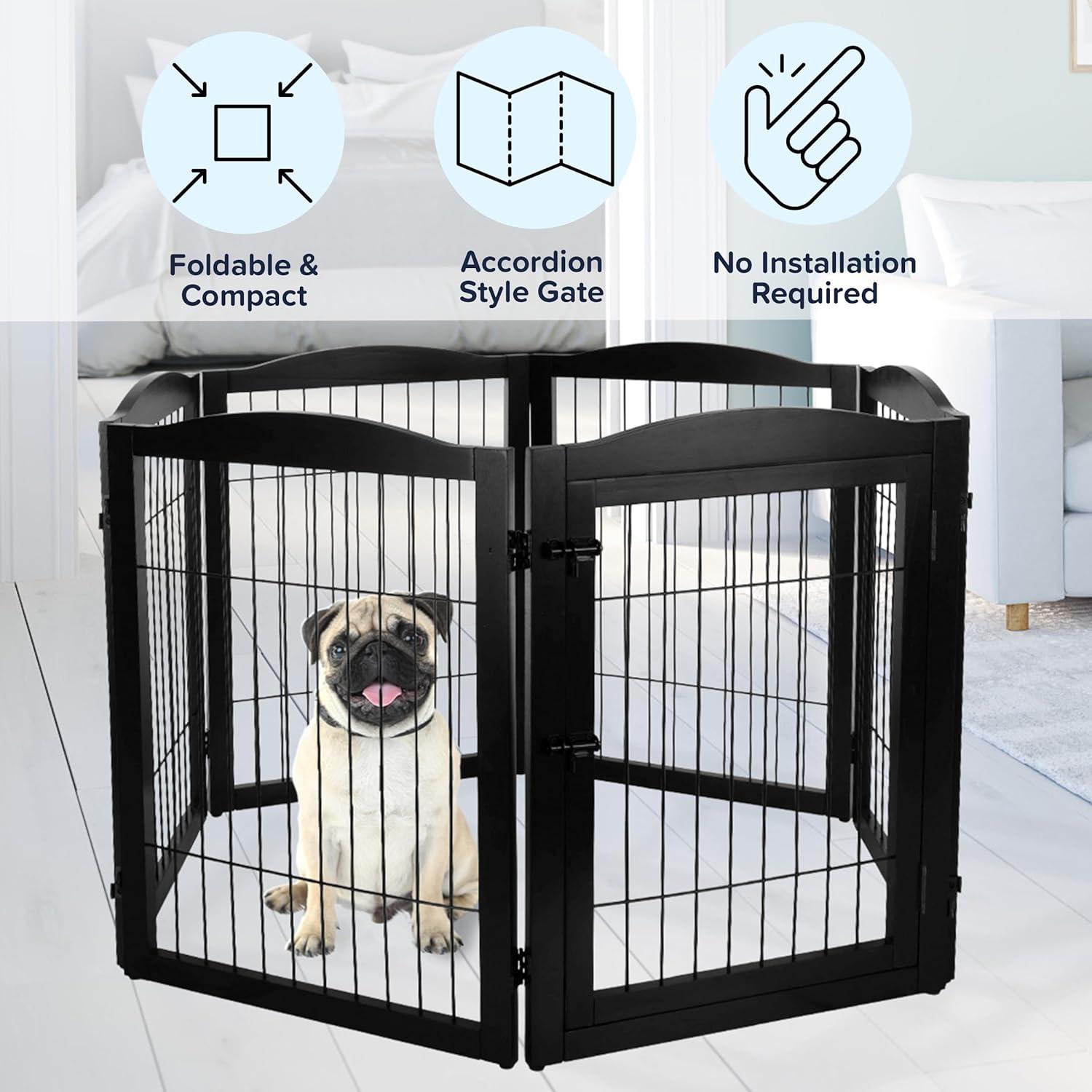 PETMAKER Pet Gate - 6-Panel Indoor Folding Dog Fence for Stairs or Doorways - 132.5x31.5-Inch Freestanding Play Pen with Support Feet
