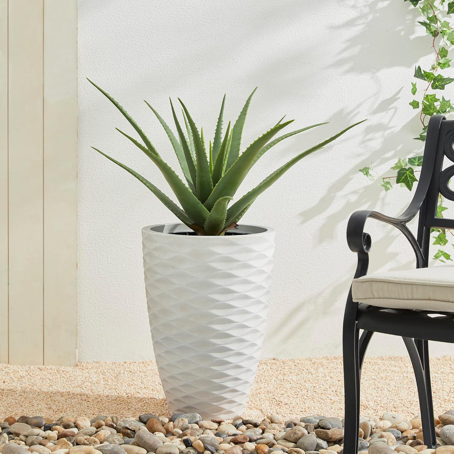 Set of 2 White Faux Ceramic Tall Floor Planters