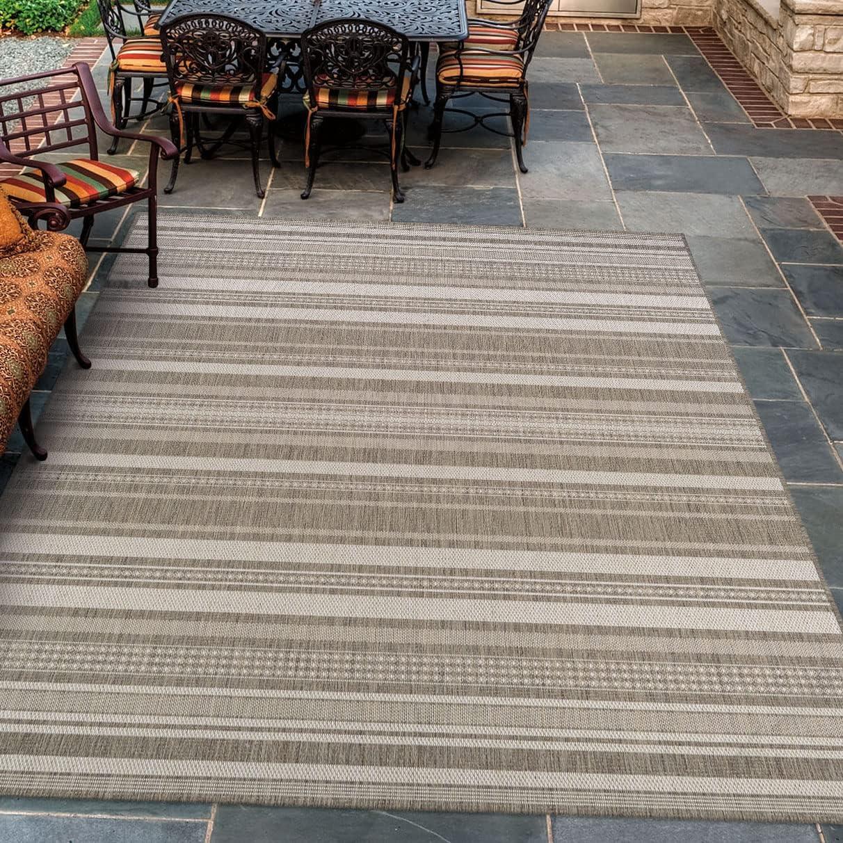 Couristan Recife Gazebo Stripe Indoor / Outdoor Area Rug, Champagne- Taupe, 8'6" Square