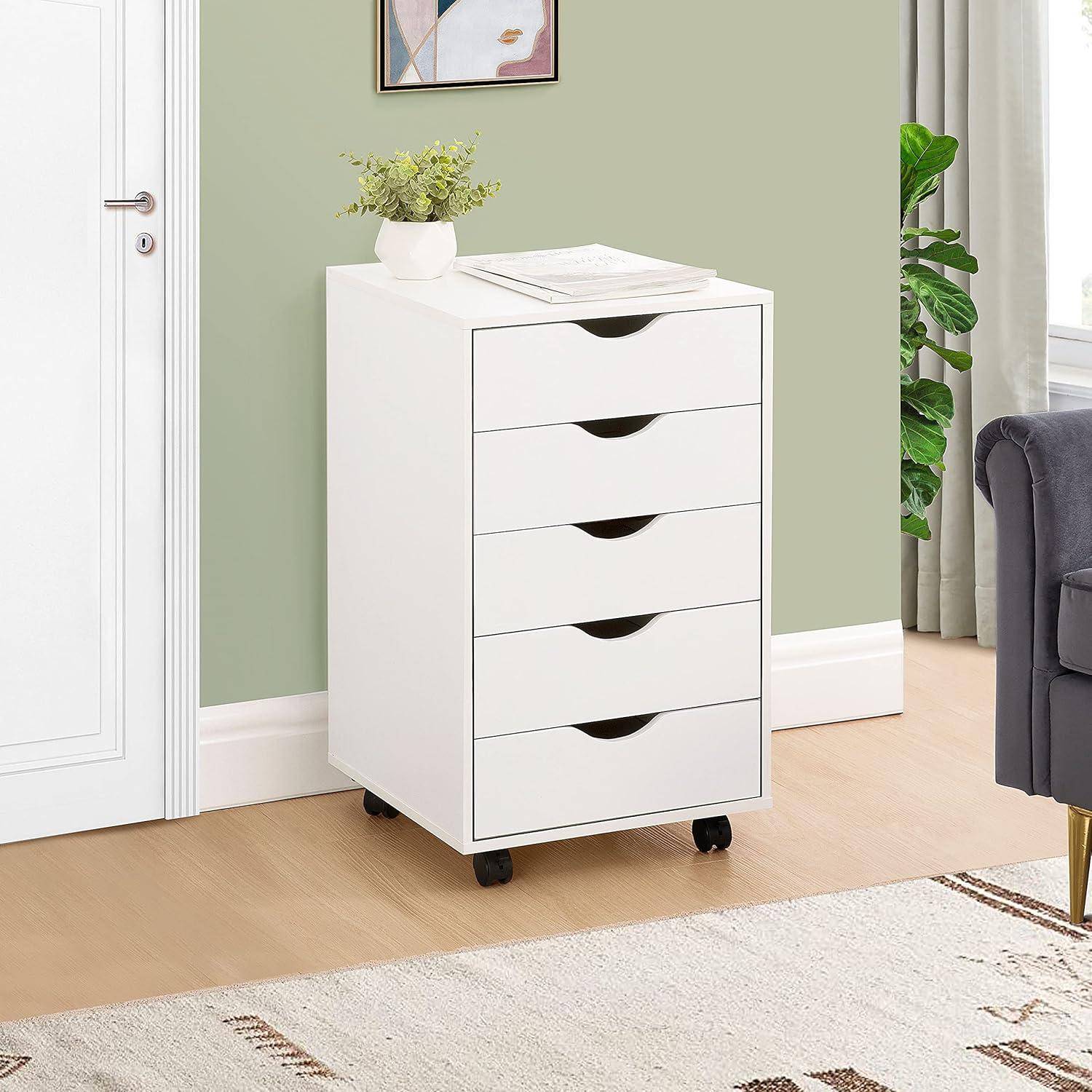 Naomi Home 5 Drawer Vertical Wood Storage Cabinet Dresser, White