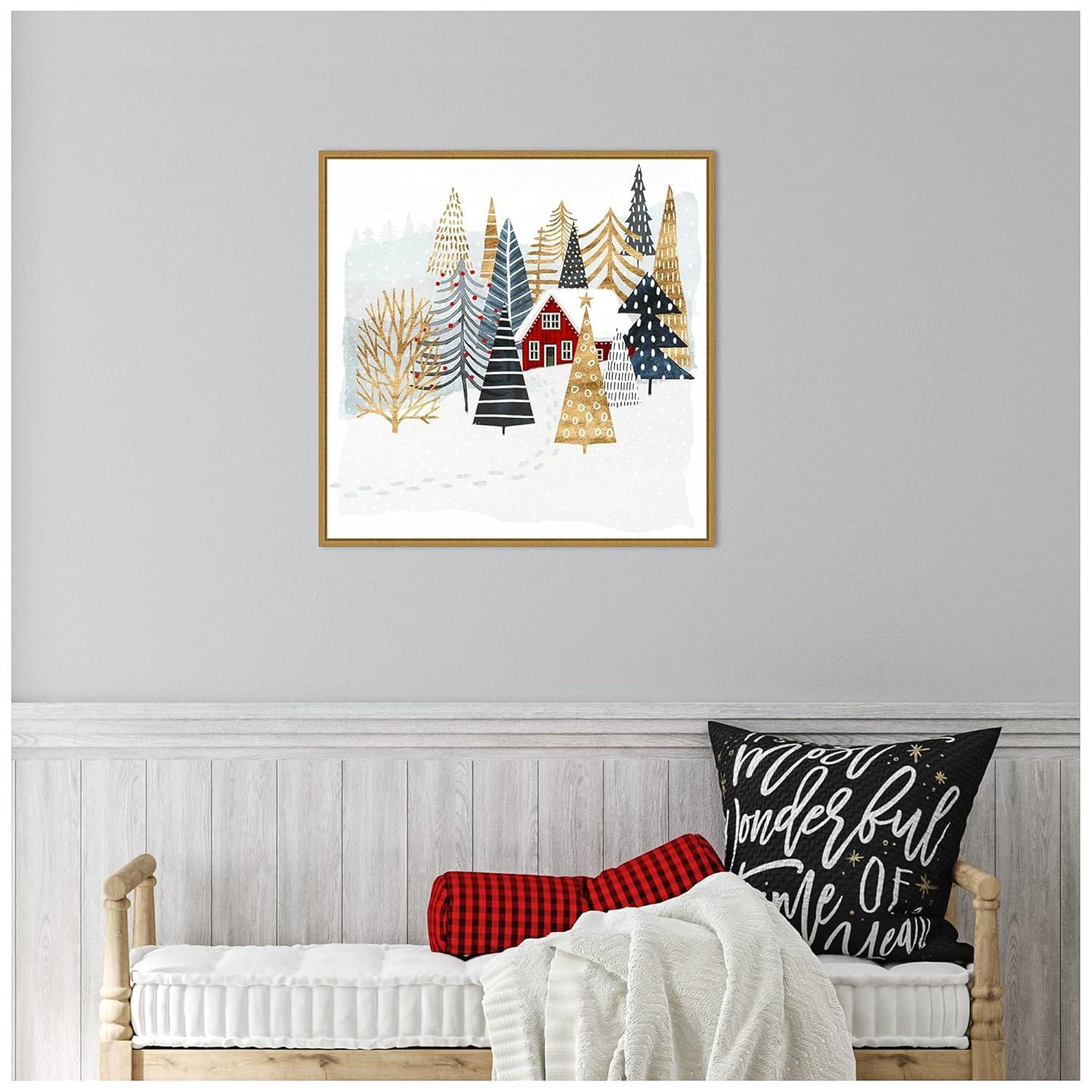 22" x 22" Christmas Chalet I Tree Framed Wall Canvas - Amanti Art