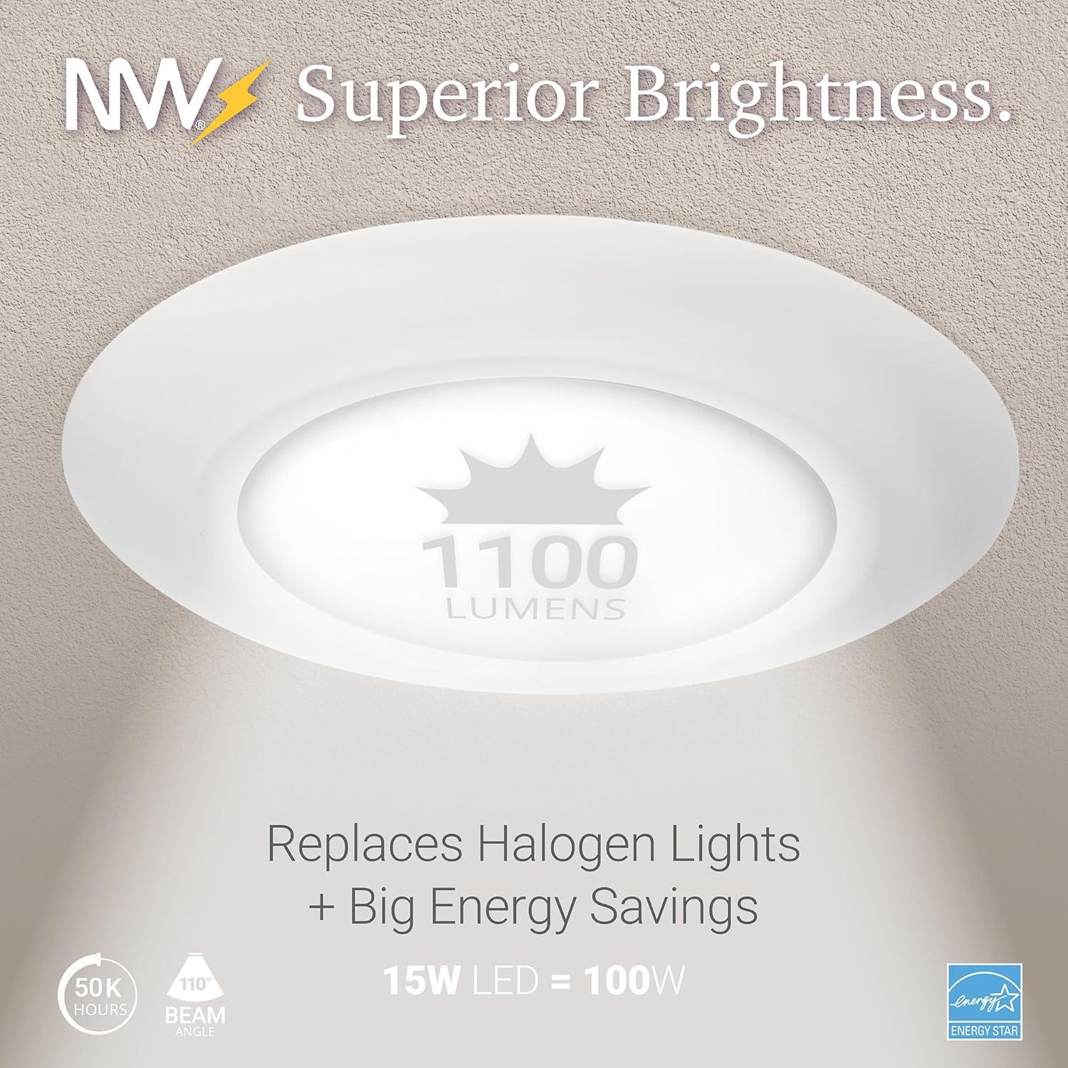 NUWATT 5/6 in. 5CCT Selectable Remodel 15W Retrofit Disk Light E26 Base LED Recessed Lighting Kit 6PK NW-R-DSK-6-15W-5CT-6P