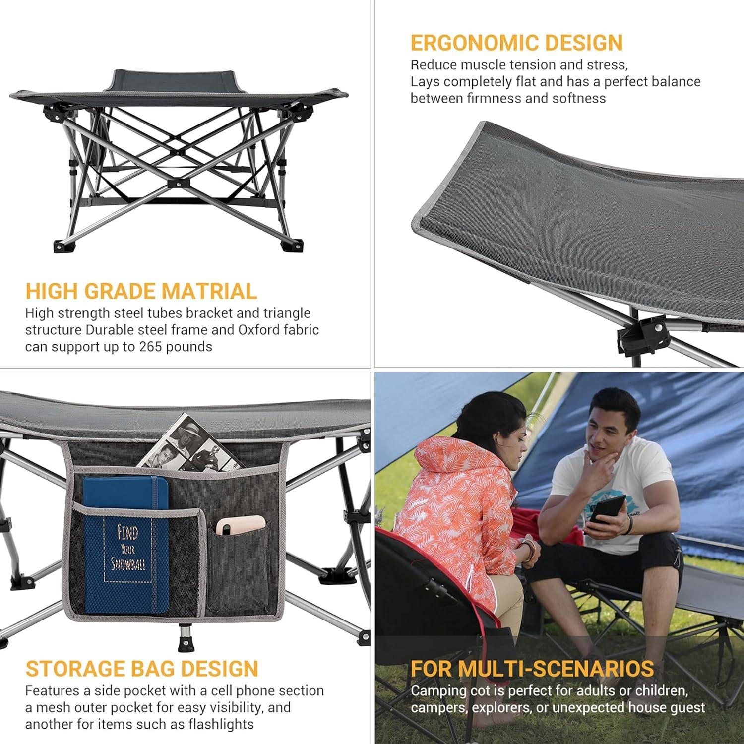 KingCamp Folding Portable Outdoor Camping Cot w/ Multi Layer Side Pocket | Wayfair