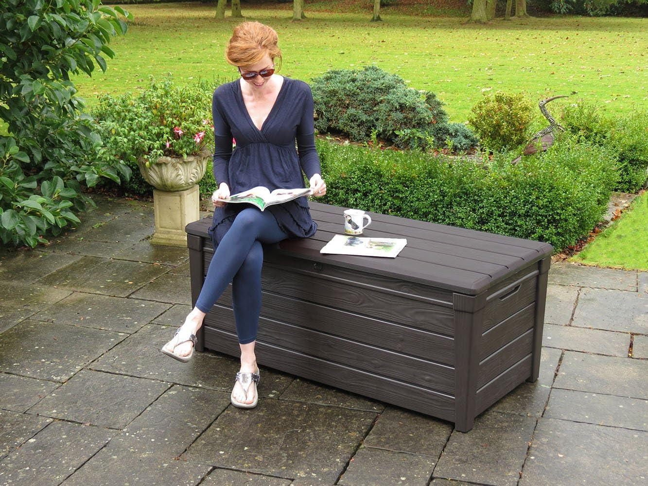 Keter Keter Brightwood 120 Gallon Large Durable Outdoor Storage and Weather Resistant Resin Deck Box