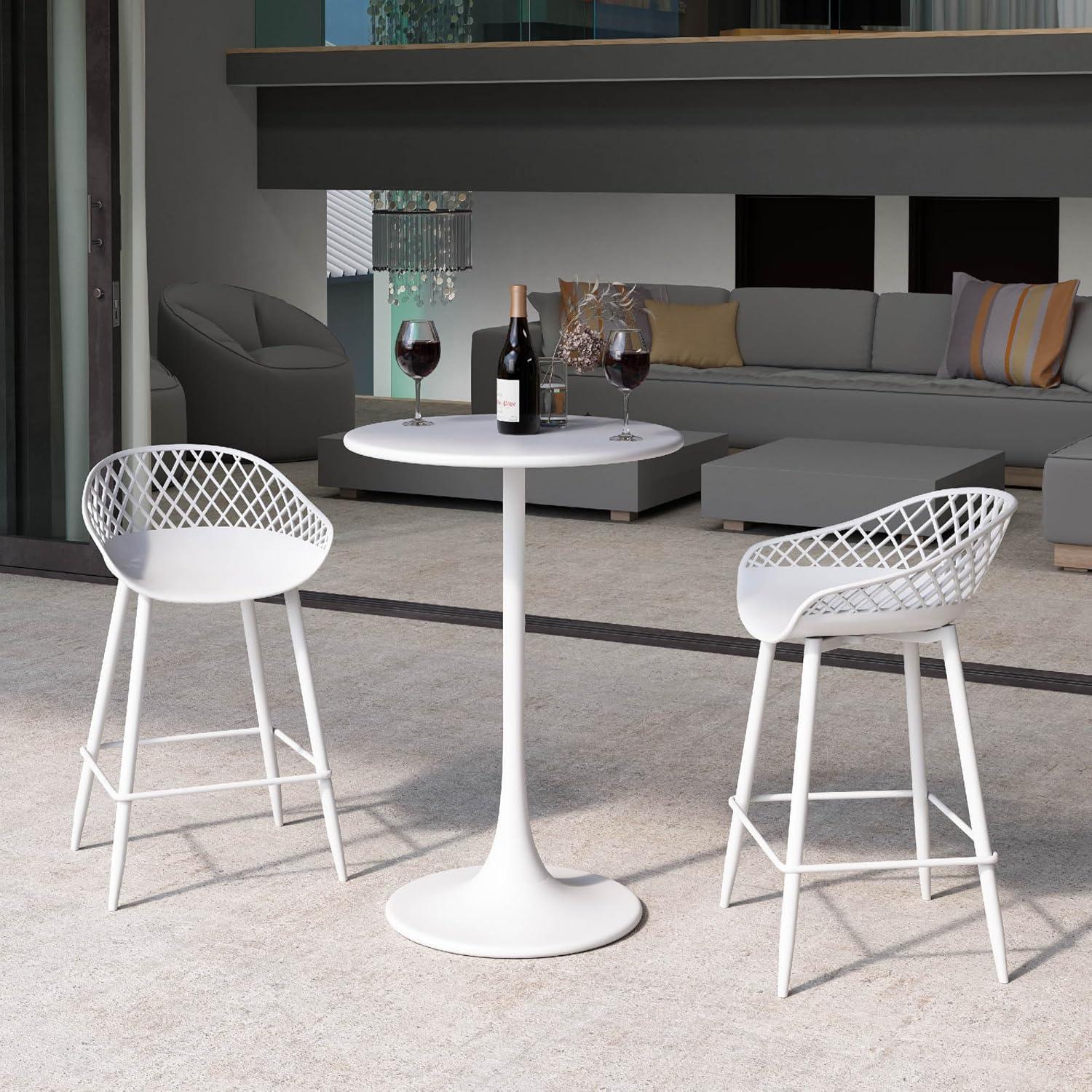 White 29" Modern Low-Back Patio Bar Stools Set of 2