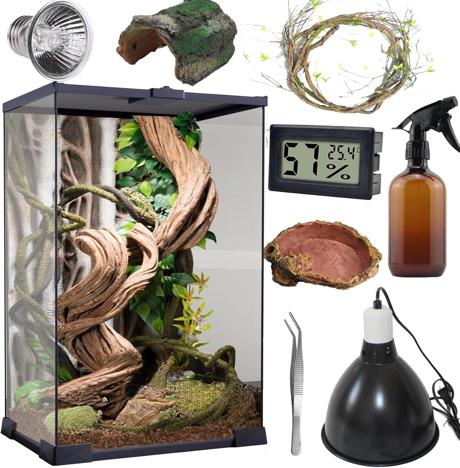 SARUFO 8x8x12 Glass Reptile Terrarium Starter Kit