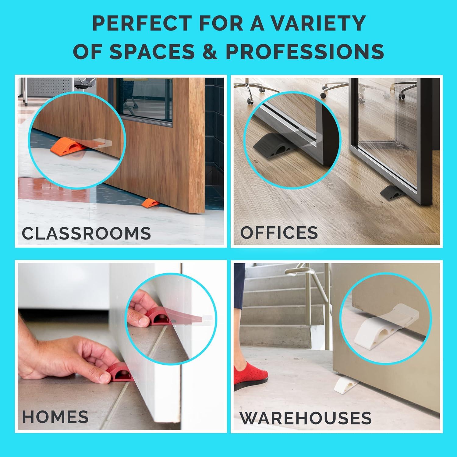 Wundermax Door Stoppers - Pack of 3 Rubber Door Wedge for Carpet, Hardwood, Concrete and Tile - Home Improvement Accessories - Black