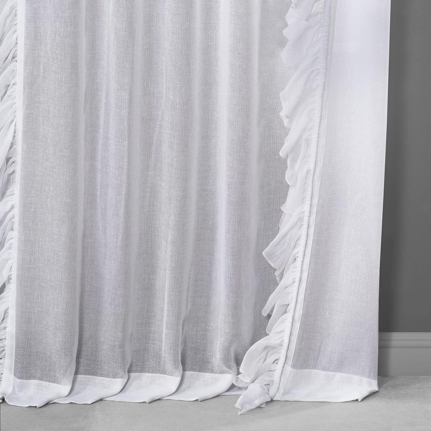 White Orchid 108" Sheer Linen Ruffle Curtain Panel