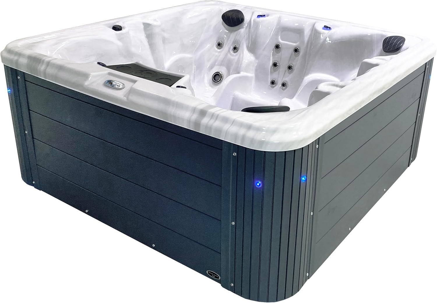 Insight 5-6 Person 34-Jet, 73-Port Acrylic Lounger Hot Tub Spa, Stainless Steel Heater with Ozonator, LED Lighting, LED Ice Bucket and Insulated Cover Included