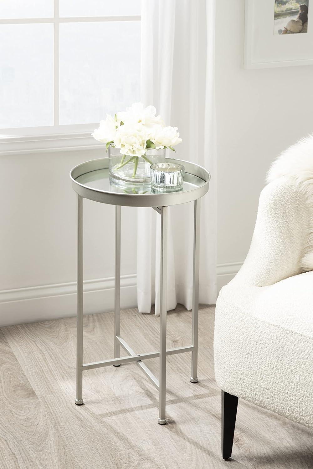 Kate and Laurel Celia Round Metal Tea Table, 14x14x25.75, Gray