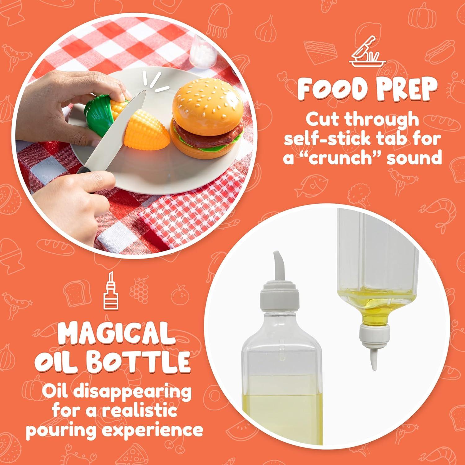 Joyfy 27 Pcs Kids Kitchen Toy Playset, BBQ Grill Pretend Play Food Sets, Gift for Toddlers 2 3 4 Years Old Girls Boys