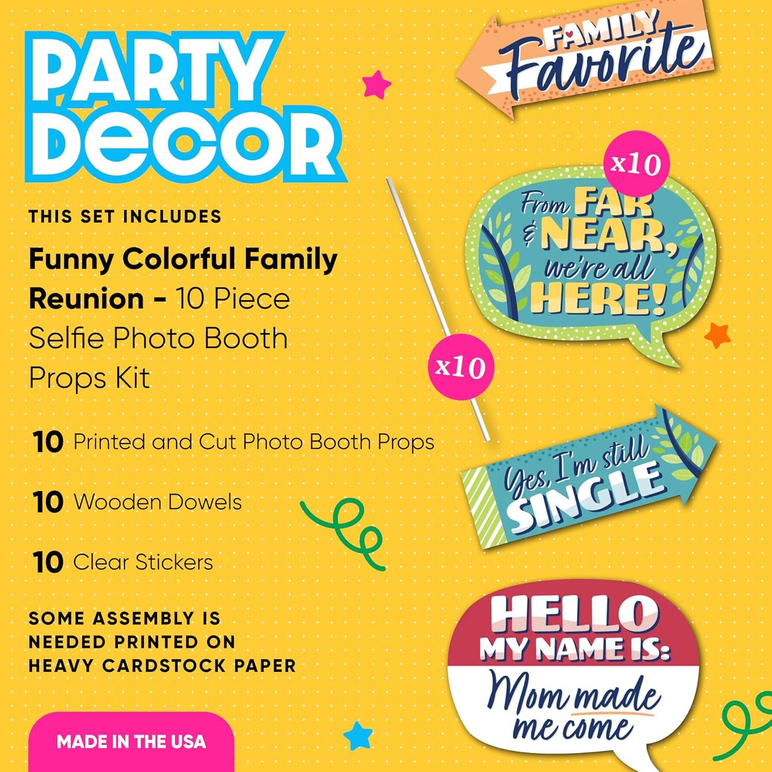 Big Dot of Happiness Funny Colorful Family Reunion - Family Gathering Party Photo Booth Props Kit - 10 Piece