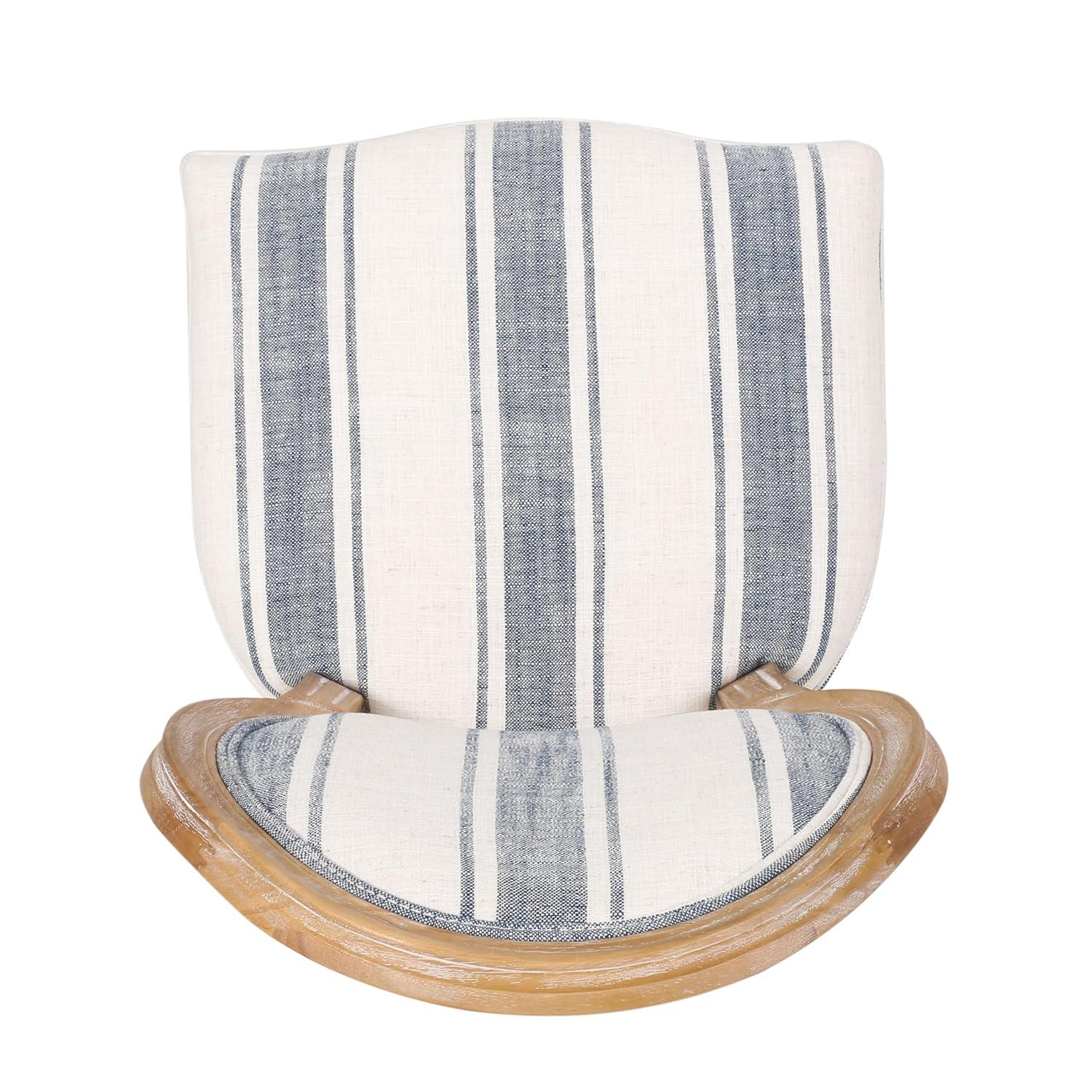 Set of 2 French Country Dark Blue Striped Upholstered Dining Chairs
