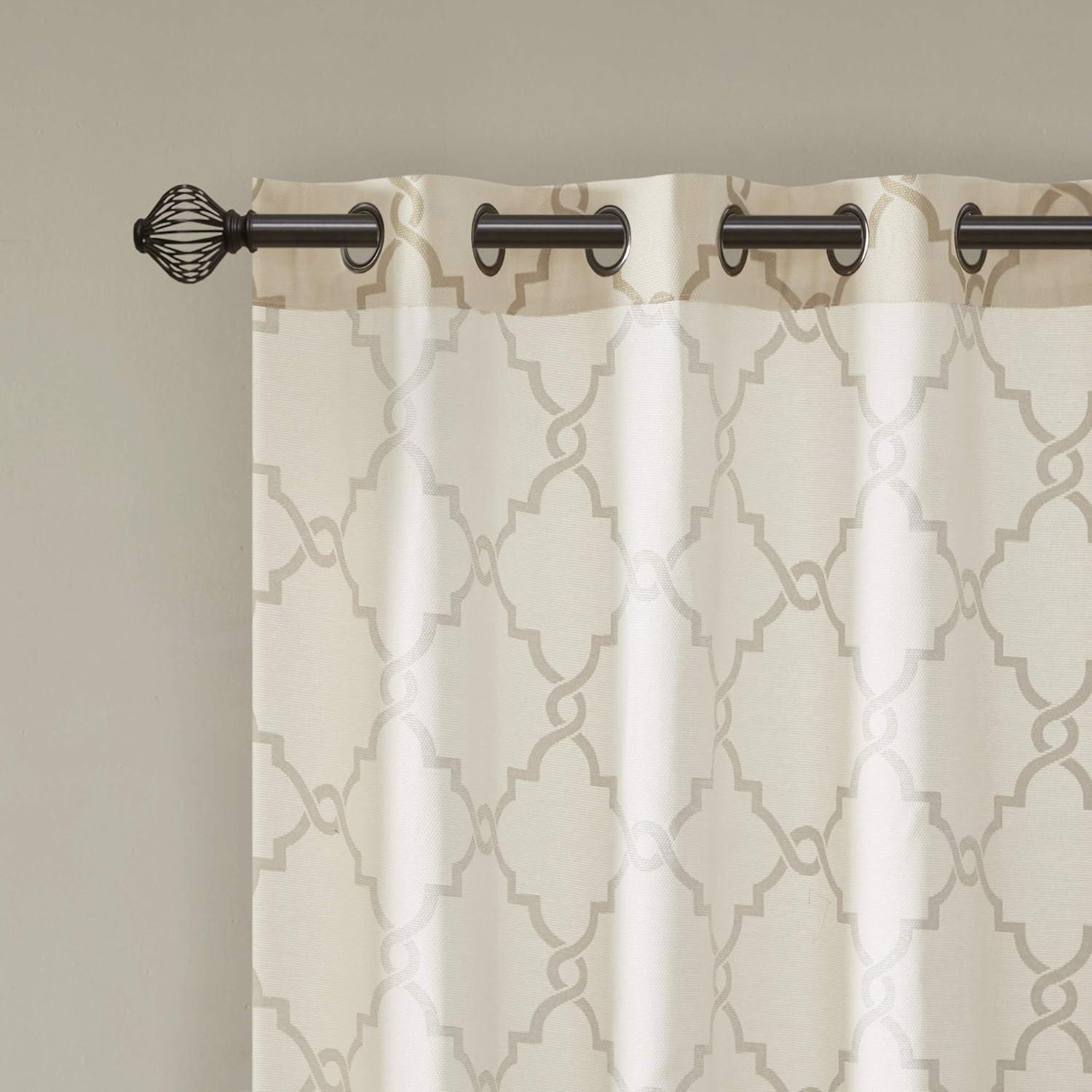 Fretwork Print Grommet Top Window Curtain Panel