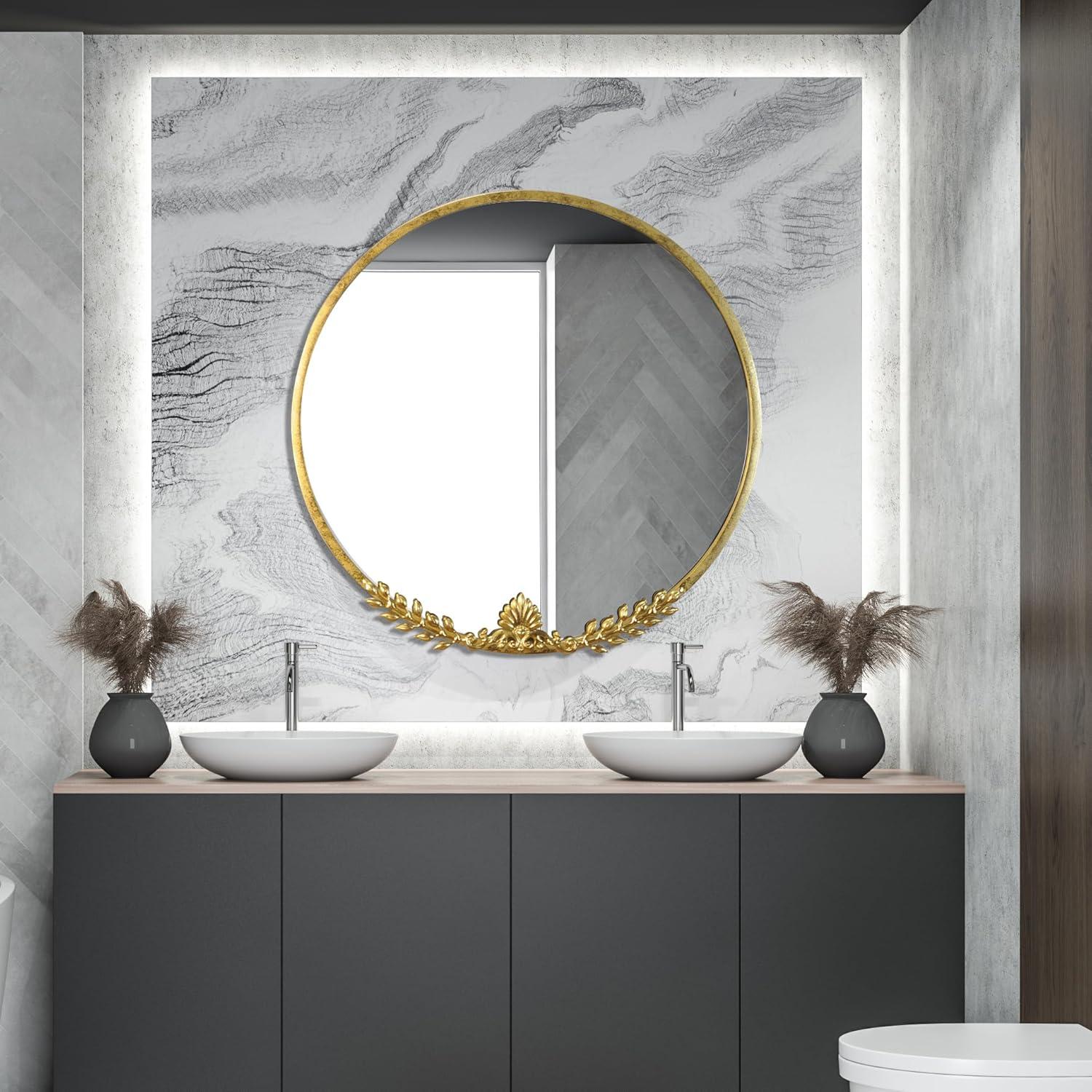 Beautiful Round Ornate Gold Frame Mirror 24" by Drew Barrymore