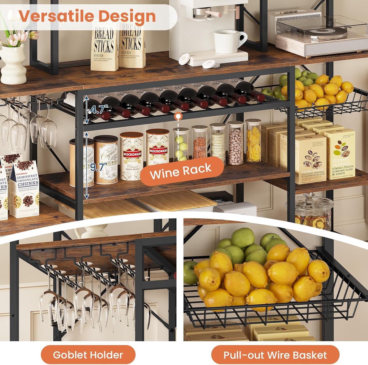 Monvane Kitchen Baker's Rack with Drawer Storage Shelf Microwave Cart Oven Stand Coffee Bar,Brown