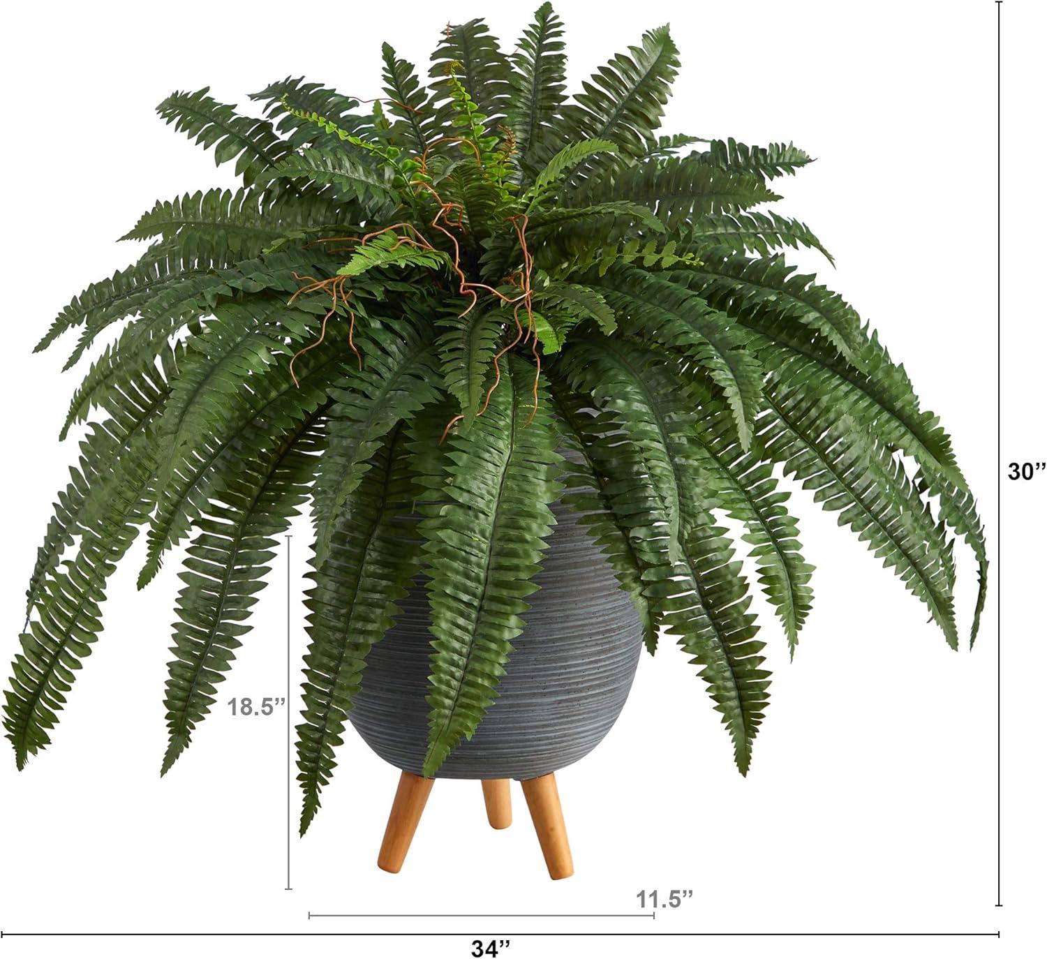 33" Green Plastic Fern in Gray Planter