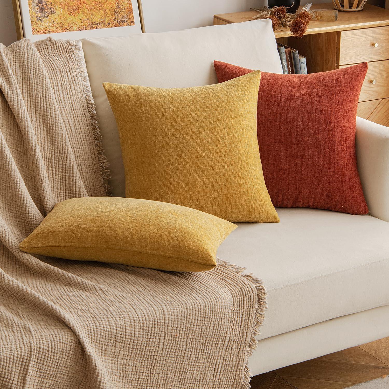 Set of 2 Mustard Yellow Linen Throw Pillow Covers 18x18 Inch