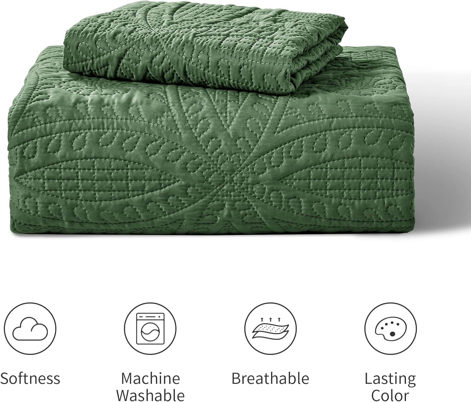 Olive Green Twin Microfiber Quilt Set with Coin Pattern