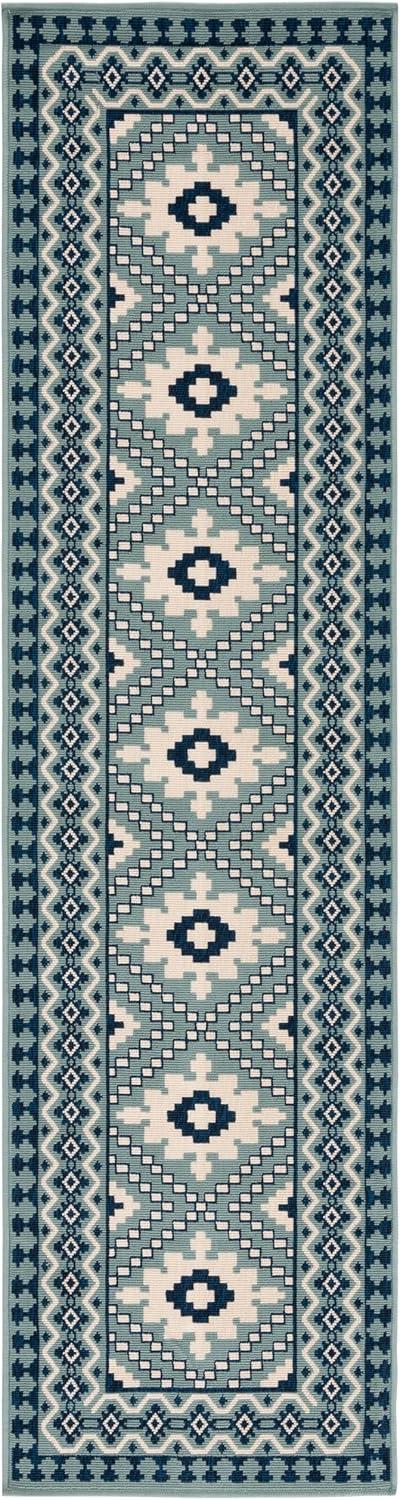 SAFAVIEH Veranda Magna Southwestern Indoor/Outdoor Runner Rug, 2'3" x 6', Ivory/Blue