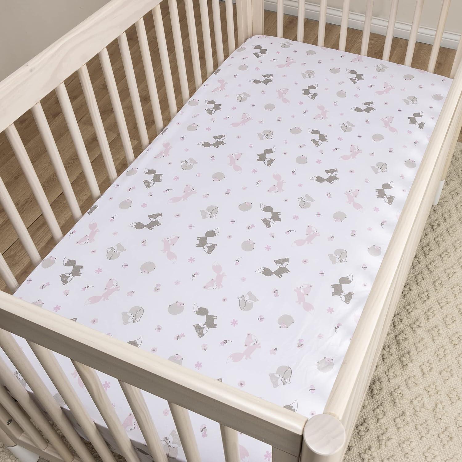 Sammy y Lou Infant Microfibra Estampada Floral Tejido Bolsillo Profundo 200 Sábanas para Cuna, Blanco, 2 Piezas