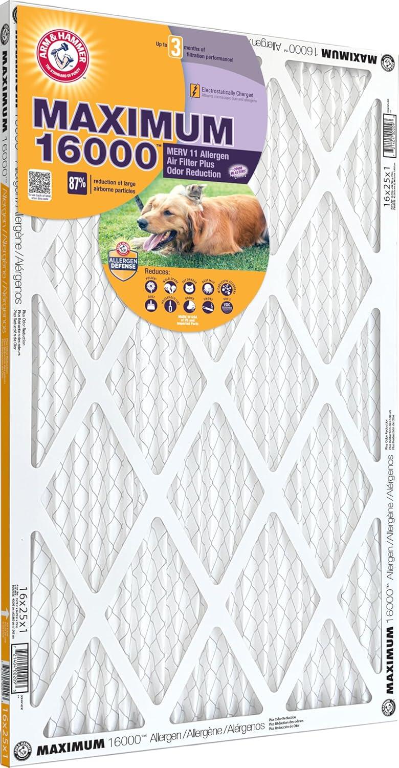 18x18x1 Arm & Hammer Maximum 16000 Allergen Odor Air Filters (MERV 11) (4-Pack)