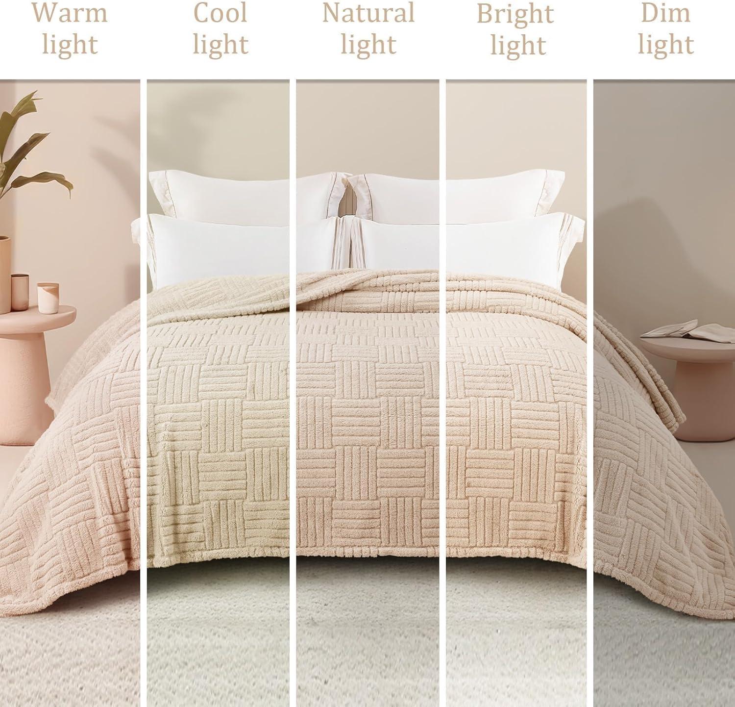 Whale Flotilla Fluffy Fleece Throw Blanket for Couch, Bed, Sofa, Fuzzy Soft Cozy Exquisite Blankets with Decorative Jacquard Pattern for All Season, Warm but Lightweight, 50x60 Inch, Camel