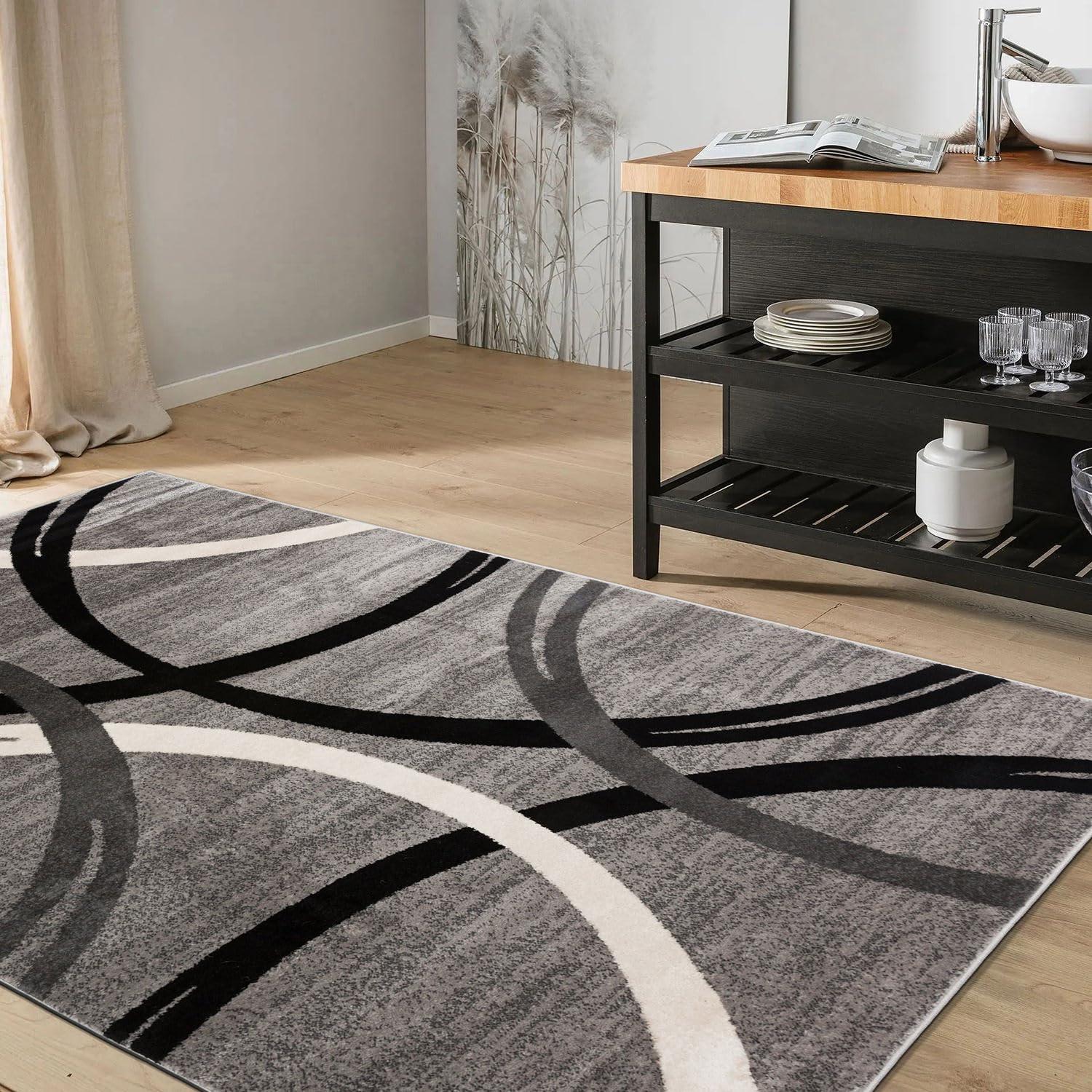 World Rug Gallery Contemporary Abstract Circles Design Gray 5'3" x 7'3" Area Rug
