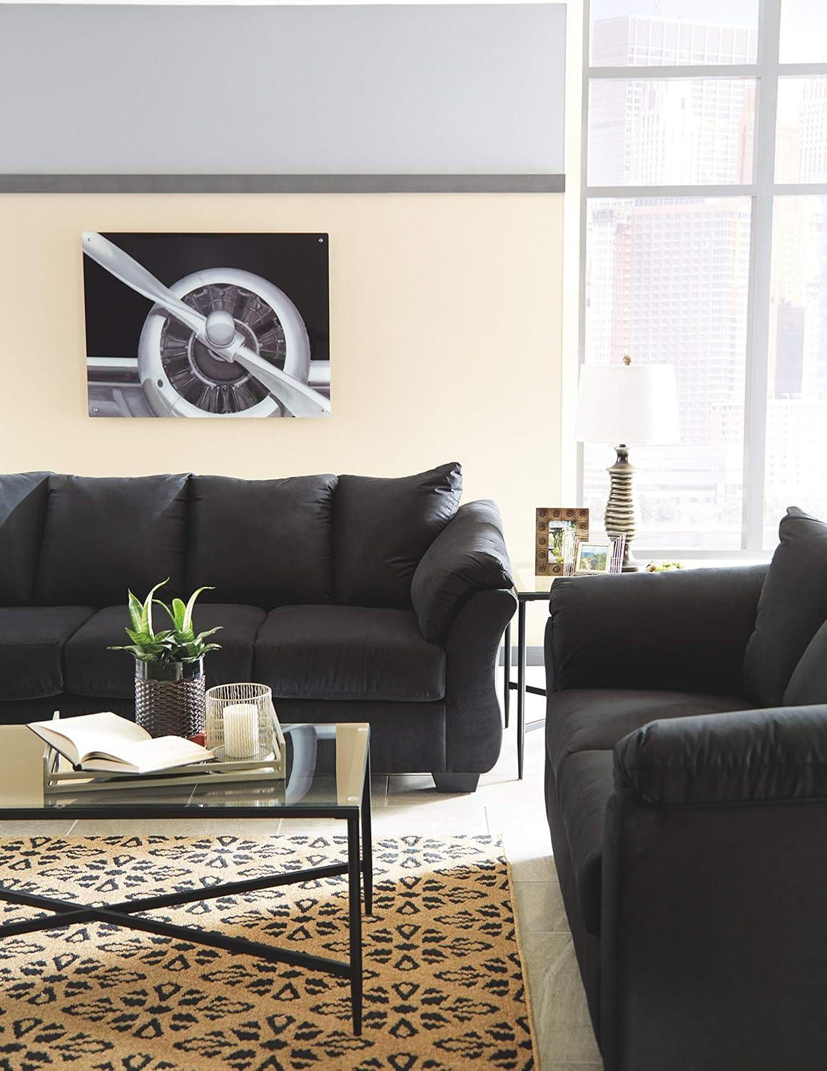 Darcy Black Contemporary Sofa with Pillow Top Armrests