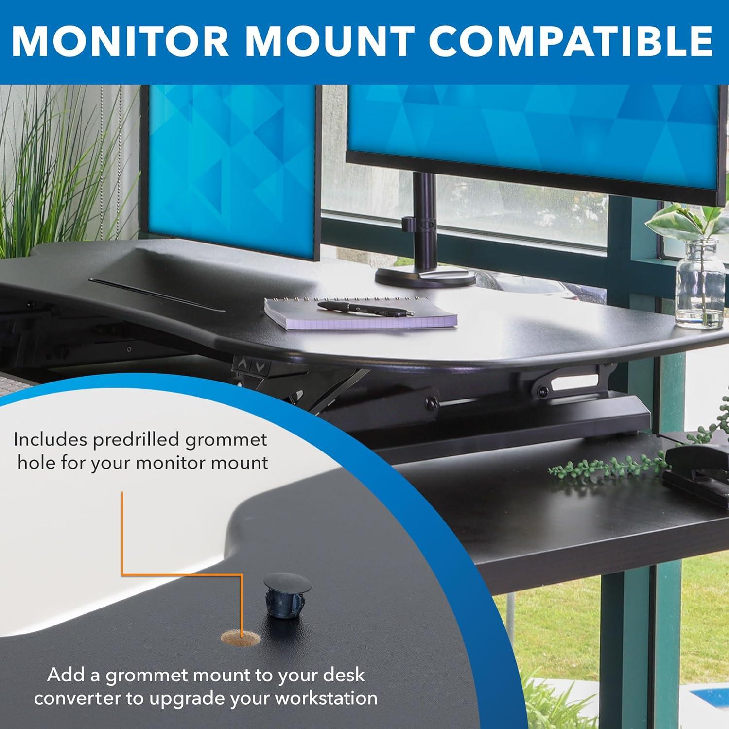 Mount-It! Electric Adjustable Stand Up Desk Converter | 38 in. Wide Tabletop Motorized Standing Desk Riser w/ Keyboard Tray Fits Monitors | Black