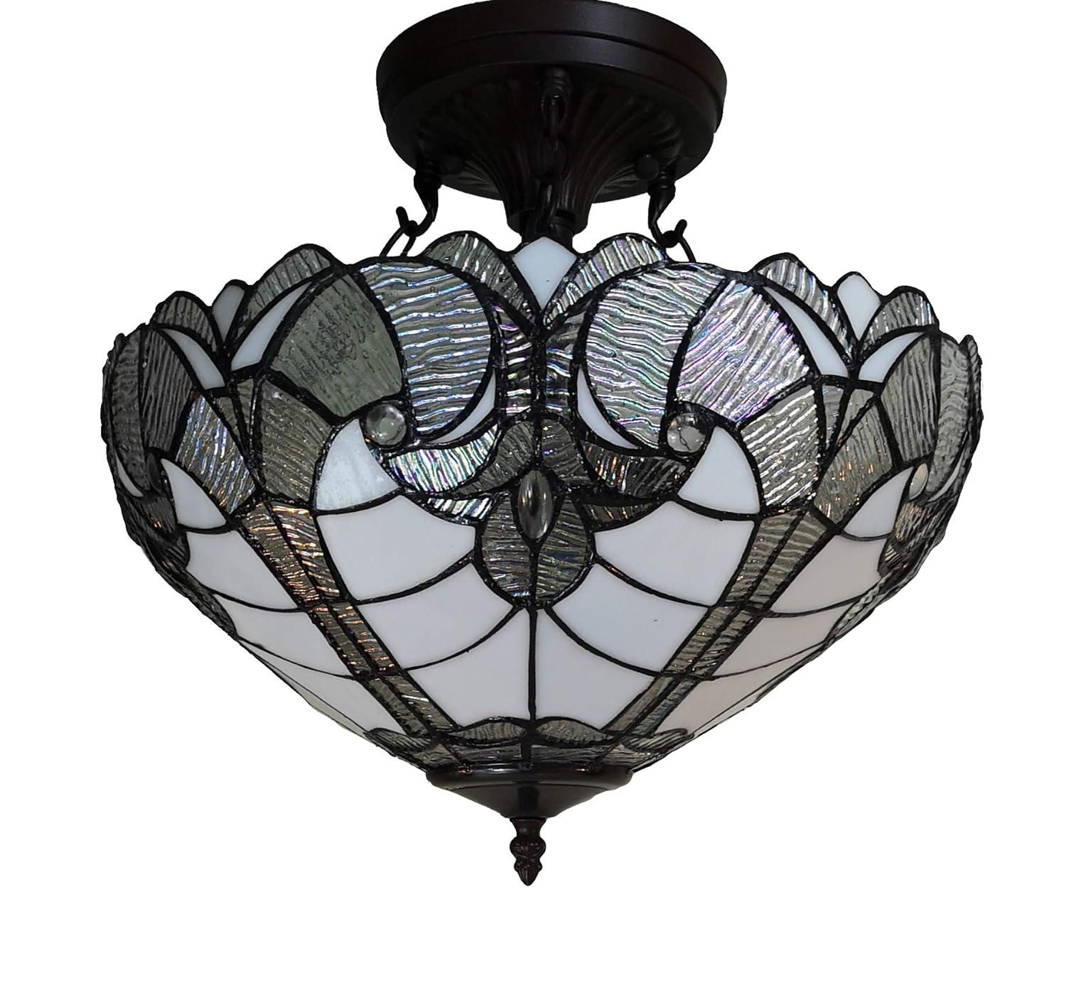 Tiffany Style 2 Light Vintage Semi-Flush Ceiling Lamp - 16" Wide